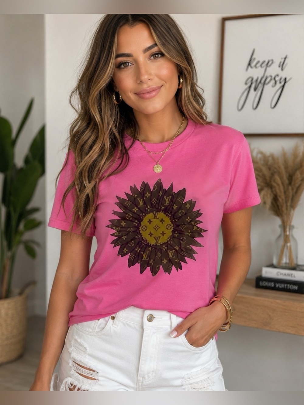 BRAND NEW WITH TAGS Pink Designer-Inspired Sunflower Tee